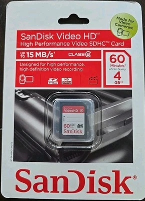 SanDisk video HD High Performance Card 4GB Class 6 w/card protective Jewel case - Image 1 of 2