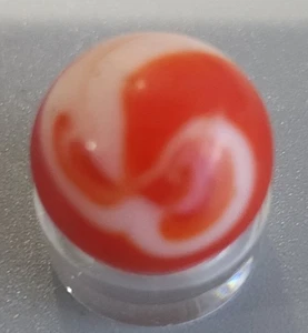 Vintage Christensen Agate Swirl Marble Opaque White Base Red Orange Swirl .592" - Picture 1 of 6