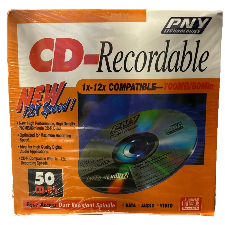 PNY CD-R 80 Minute 700mb 50 Pack Disc New Sealed - Image 1 of 4