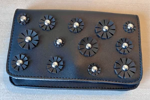 Catherine Malandrino Juliet Crossbody Purse Black Faux Leather Flowers Studs - Picture 1 of 13