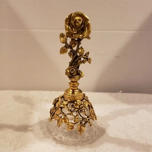 Vintage Ornate Matson Gold Ormolu Rose Glass Perfume Bottle - Picture 1 of 9