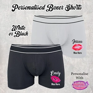 Personalised Name Lips Was Here Funny Boxers Custom Wedding Gift Groom Husband - Picture 1 of 2