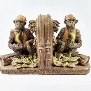 Circus Monkey Bookends Wearing Vest Fez Hat Holding Bananas 1998 CBK - Picture 1 of 10