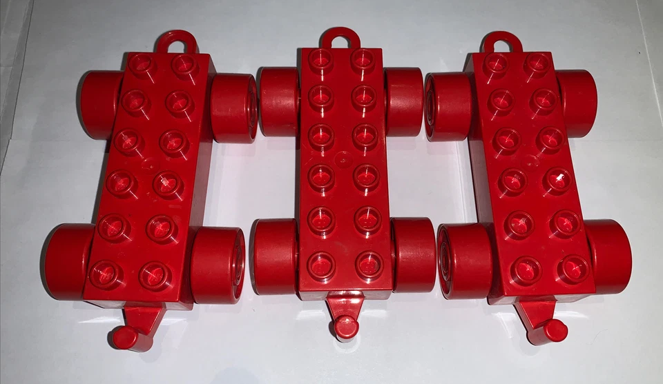 Set Of Three Vintage Red 2x6 Lego Duplo Train Cars - Image 1 of 1