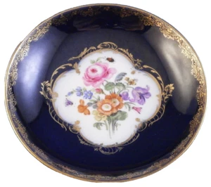 Antique 19thC Meissen Porcelain Cobalt Blue & Gold & Floral Saucer Porzellan #2 - Picture 1 of 6