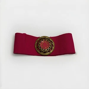 Elastic Stretch Belt Hot Pink Gold Tone Medallion Buckle - Picture 1 of 3