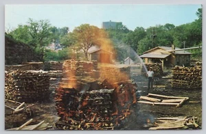 Making Charcoal At Jack Daniel's Distillery Lynchburg Tennessee Chrome Postcard - Picture 1 of 2