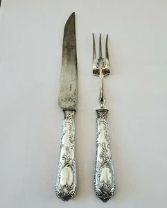 Antique Huge French Sterling Silver 2 Pc Carving Roast Set Fork Knife France - Picture 1 of 9