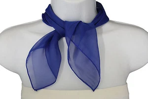 Women Fashion Neck Scarf Blue Royal Color Small Soft Fabric Square Pocket Sheer - Picture 1 of 1