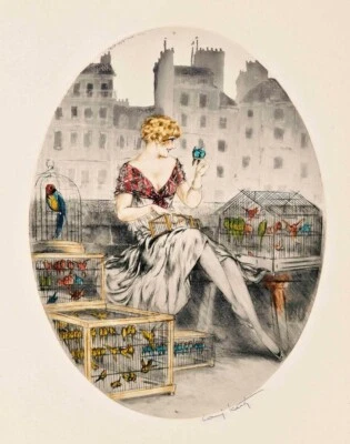 Bird Seller Art Print – Louis Icart, 1929, Etching and Aquatint to Frame - Image 1 of 2