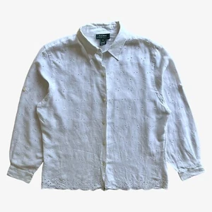 Camisa de lino blanca manga larga vintage años 90 Ralph Lauren broderie anglaise para mujer - Imagen 1 de 6