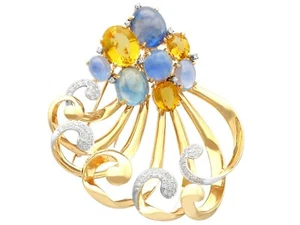 35.50Ct Sapphire 10.71Ct Citrine and 1.43Ct Diamond Yellow Gold Spray Brooch - Picture 1 of 9