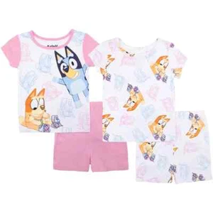 Bluey Toddler Girls' 4-Piece Cotton Short Sleeve Pajama Sets Size 2T, 3T, 4T - Picture 1 of 1