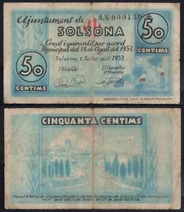España Cataluña / Solsona / 50 centimos/ 1 de septiembre del 1937 BC+/F+ - Bild 1 von 1