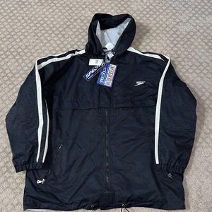 Felpa con cappuccio giacca frangivento Speedo Vintage NOS Sport Systems nera taglia Large anni '90 - Foto 1 di 8