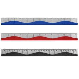 Westcott 12-Inch (30cm) Home & Office Wave Metal Ruler - Black/ Blue / Red - Picture 1 of 4