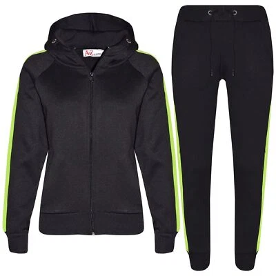 Kids Girls Boys Jogging Suit Plain Fleece Hooded Hoodie Bottom Tracksuit Joggers - Image 1 of 3