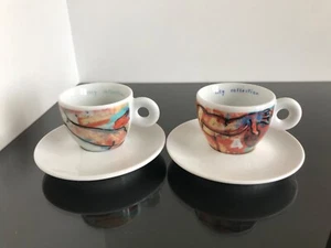 ILLY ART COLLECTION ESPRESSO CUPS & SAUCERS 1996 “BASKET PLAY GROUND” KERVISCHER - Picture 1 of 9