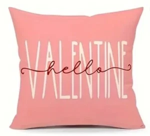 FUNDA ALMOHADA DÍA DE SAN VALENTÍN 18"X18" "HOLA VALENTÍN" ROSA Y BLANCO - Imagen 1 de 1