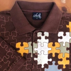 Delf Herren groß braun orange weiß Puzzle Hip Hop handbemalt Kurzarm Polo - Bild 1 von 15