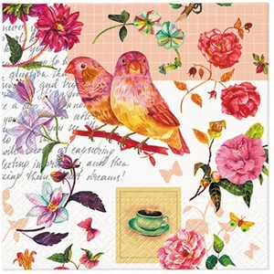 Serpientes decoupage de papel para almuerzo pájaros florales - dos servilletas individuales - Imagen 1 de 6