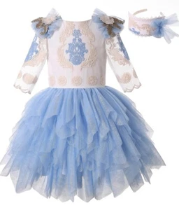 Pettigirl Girls Blue Lace Floral Princess Dress With Tutu Tulle NEW Sz 10 - Picture 1 of 6