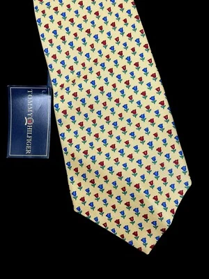 Corbata Tommy Hilfiger Floral 100% Seda Pastel Amarillo Azul Rojo Clásica Nueva y Etiquetas Foto 1 de 4