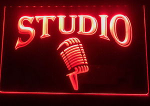Microphone de studio néon lumière DEL panneau enregistrement musique radio décoration murale studio
