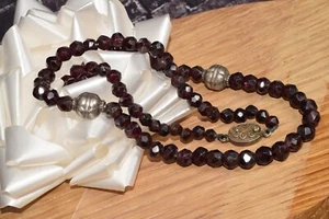 ORIGINAL Antique ART DECO SILVER BOHEMIAN STONE GARNET NECKLACE Almandine facete - Picture 1 of 23