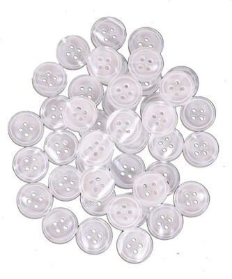 White Plain Buttons 4 Hole Button for Shirts, Sewing, Knitting PACK OF 14 TO 500 - Image 1 of 3