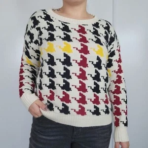 36 point 5 Vintage Houndstooth Crew Neck Knit Sweater Medium Fall Outdoor Multi - Picture 1 of 11