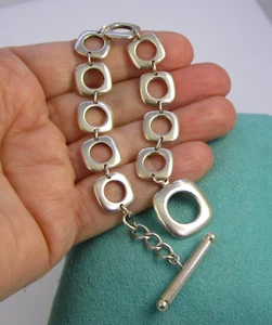 Tiffany & Co Elegant Sterling Silver Wide Cushion Link 23.7 Gram Toggle Bracelet - Picture 1 of 6