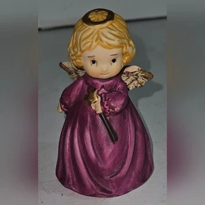 Vintage Bisque Angel BELL GiftCo Purple Dress PERFECT - Picture 1 of 8