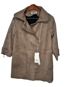 Chaqueta de gamuza para mujer talla L tostada cremalleras delanteras abiertas y bolsillos manga 3/4 Olanmear - Imagen 1 de 24