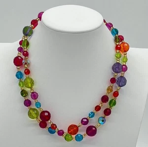 Vintage Regenbogen facettierte Glasperlen Halskette 19" Schraubverschluss Multicolor Schmuck - Bild 1 von 7