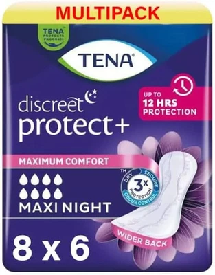 Tena Discreet Maxi Night 8 x Pack of 6 = 48 Pads Total Incontinence Pads - Image 1 of 4