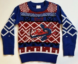 Marvel Spiderman Kids Sweater Size 4T Embroidered Geometric Blue Red White NWT - Picture 1 of 24