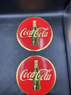 Lot Of Two Vintage Coca -cola Round Tin Signs -Philly Badge Co. Logo Decor. - Image 1 of 4