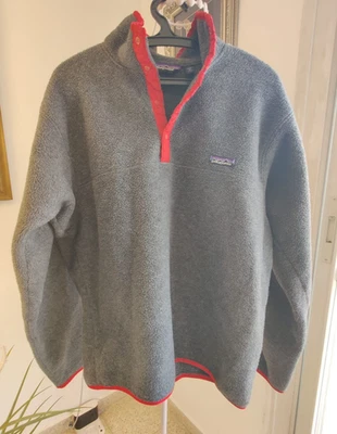 Vintage Patagonia USA Synchilla Fleece Pullover Gray Red Mens L NWOT Retro - Image 1 of 4