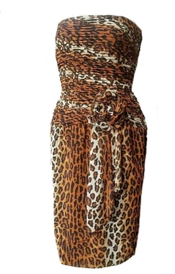 Vestido de cóctel corsé busto plisado leopardo sin tirantes vintage años 70 Lillie Rubin 10 Foto 1 de 4