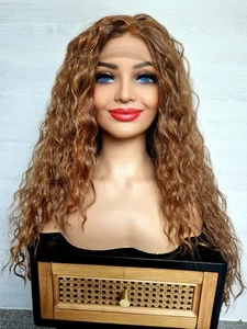 Brown Red Hair Wig Lace Front Curly Big Lightweight Hair Wig - Picture 1 of 5