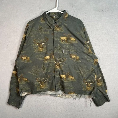 Vintage 90s Woolrich Mens Large Cropped Green Deer Print Button-Up Shirt - Image 1 of 4