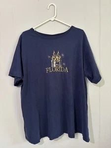 Hanes Her Way 90's Navy Blue Florida Castle Embroidered Vintage Shirt Size L - Bild 1 von 5