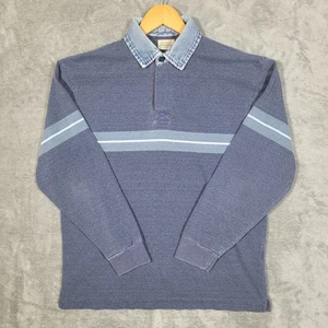 Vintage St Johns Bay Hemd Herren L Rugby Polo blau gestreift Jeanskragen langarm - Bild 1 von 8