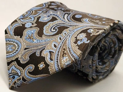 Corbata GEOFFREY BEENE 65" Extra Larga Hecha a Mano 100% Seda Marrón Paisley NUEVA Foto 1 de 4