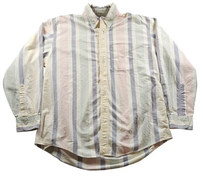 Camisa LL Bean Para Hombres Grande Multicolor Pastel Rayas Bolsillo Abotonado Informal Años 90 Foto 1 de 4