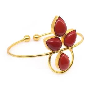 Beautiful Red Coral Gemstone Unique Gold Plated Adjustable Bracelet M793 - Picture 1 of 5