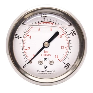 Manometro riempito d'olio 2-1/2", custodia SS, 1/4" NPT, attacco posteriore, 0-200PSI - Foto 1 di 4