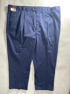 NEW- Big Mens 56 x 32 Roundtree & Yorke TravelSMART Pants Pleated Cotton Navy - Picture 1 of 12