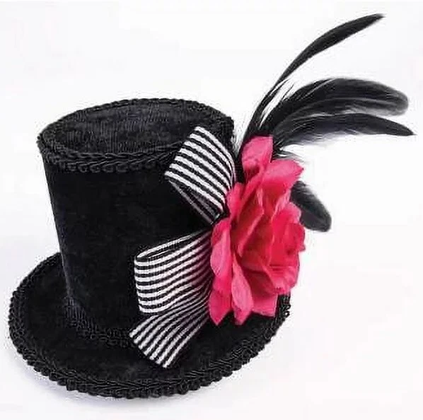 Harlequin Mini Top Hat - Mad Hatter - Feathers & Flower - Costume Accessory - Image 1 of 1